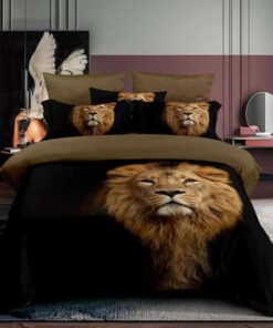 Ropa de cama marron y negro con cabeza de leon