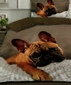 Ropa de cama marron con perrito