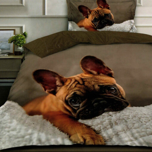 Ropa de cama marron con perrito