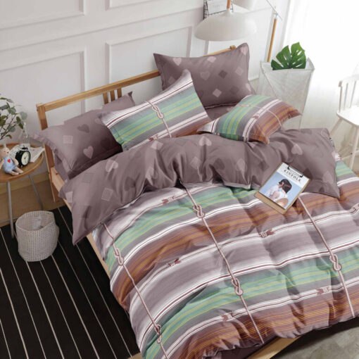 Ropa de cama en colores marron y verde