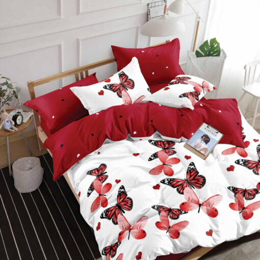 Ropa de cama con mariposas rojas