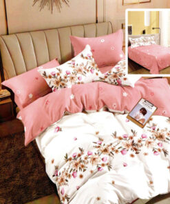 Ropa de cama rosa y blanco y con flores