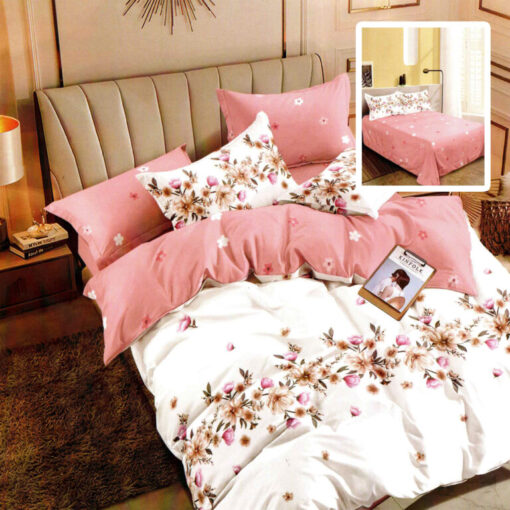Ropa de cama rosa y blanco y con flores