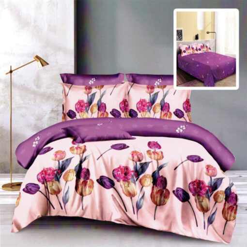 Ropa de cama lila oscuro con flores