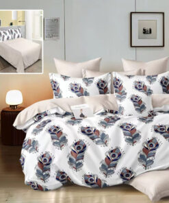 Ropa de cama blanca con plumas color oscuro