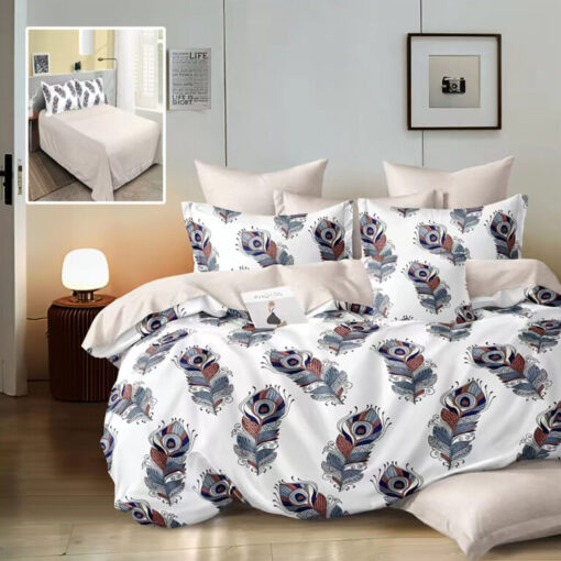 Ropa de cama blanca con plumas color oscuro