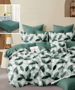 Ropa de cama verde con pequeñas flores blancas
