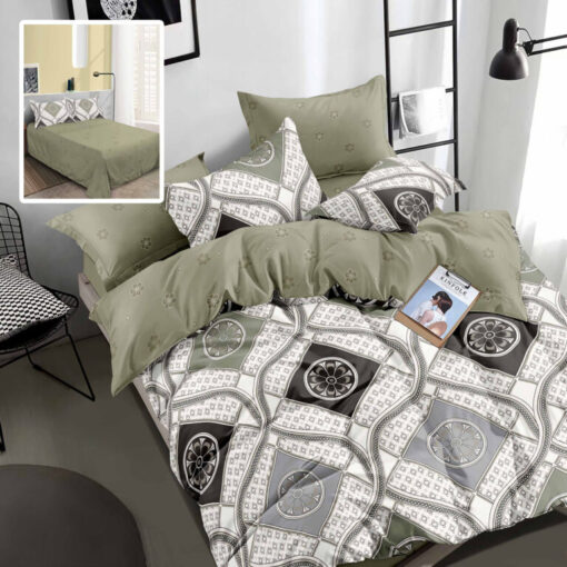 Ropa de cama con aros y cuadrados