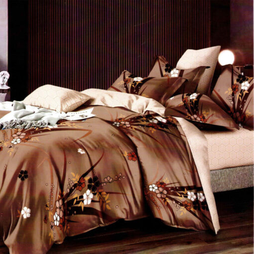 Ropa de cama marron oscuro con pequeñas flores