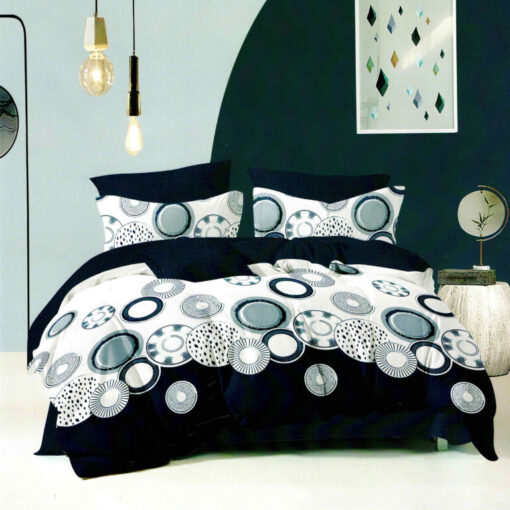 Ropa de cama blanco y negro con aros