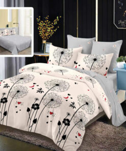 Ropa de cama gris y blanco con pequeñas corazones y semilunas