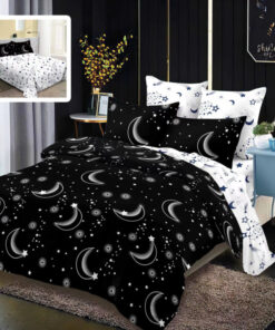 Ropa de cama blanco y negro con semiluna
