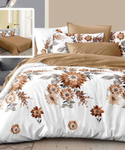 Ropa de cama blanco y beige con multiflores beige