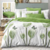 Ropa de cama verde y blanco con mariposas y flores