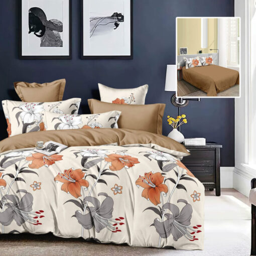 Ropa de cama flores gris