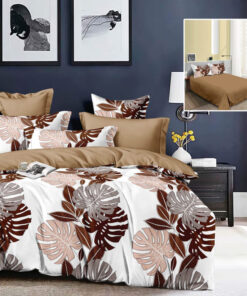 Ropa de cama marron y blanco