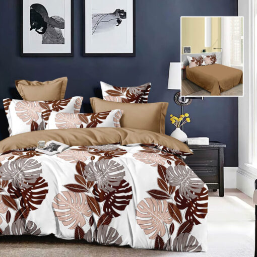 Ropa de cama marron y blanco