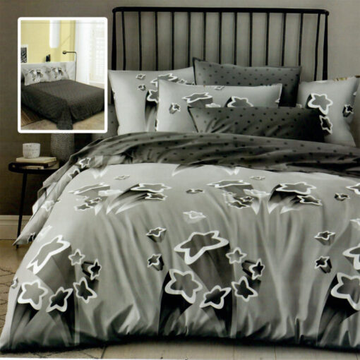 Ropa de cama gris oscuro y estrellas