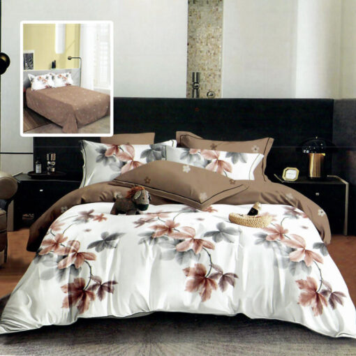 Ropa de cama hojas marron y gris