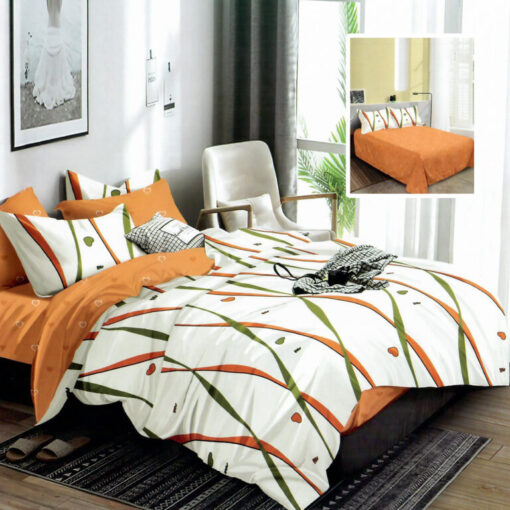 Ropa de cama rayas verde y naranja