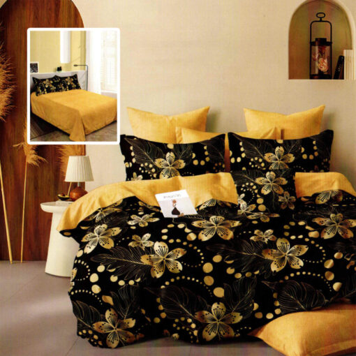 Ropa de cama negro y naranja