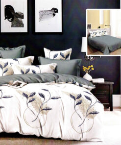 Ropa de cama gris y blanco