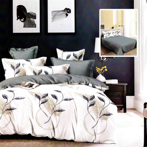 Ropa de cama gris y blanco
