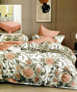 Ropa de cama flores naranja y verde