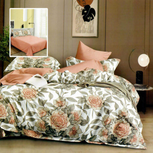 Ropa de cama flores naranja y verde