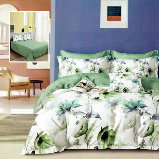 Ropa de cama flores verde y blanco