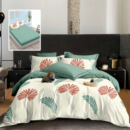 Ropa de cama blanca y verde