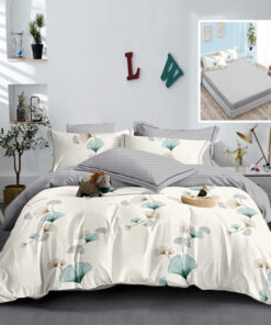 Ropa de cama gris y blanco