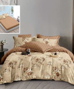 Ropa de cama marron con flores