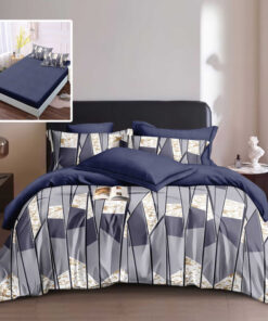 Ropa de cama azul con rayas