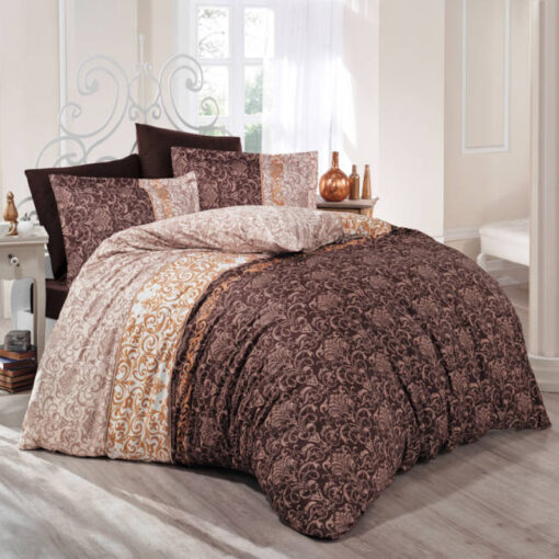 Ropa de cama marron y beige y naranja