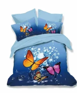 Ropa de cama 3D azul con mariposas
