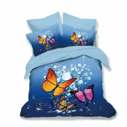 Ropa de cama 3D azul con mariposas