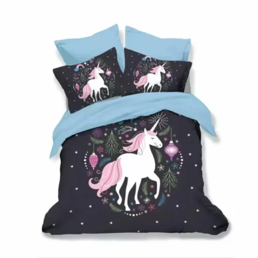 Ropa de cama 3D azul y negro y caballo blanco