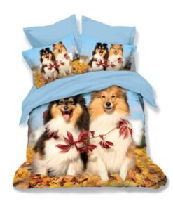 Ropa de cama 3D azul con perros