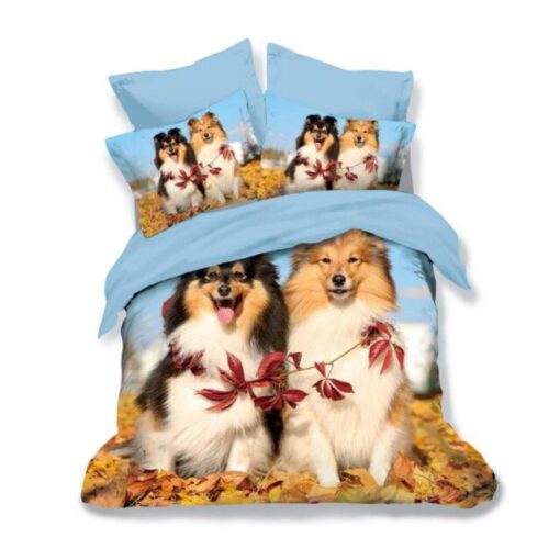 Ropa de cama 3D azul con perros