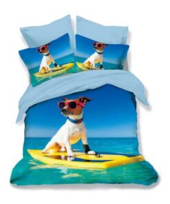 Ropa de cama 3D azul con perro en el mar