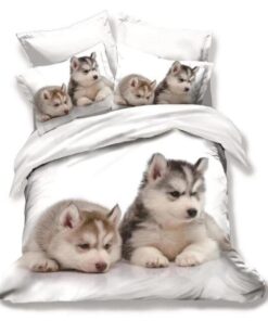 Ropa de cama 3D blanca y perros