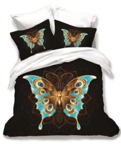 Ropa de cama 3D blanca y negro con mariposa