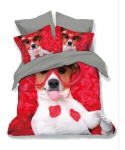 Ropa de cama 3D gris y rojo y perro con gafas