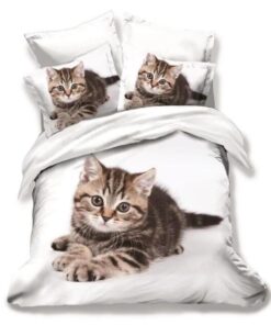 Ropa de cama 3D blanca y con gato