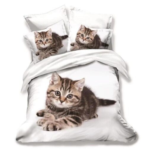 Ropa de cama 3D blanca y con gato
