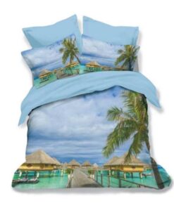 Ropa de cama 3D azul con nubes y el mar