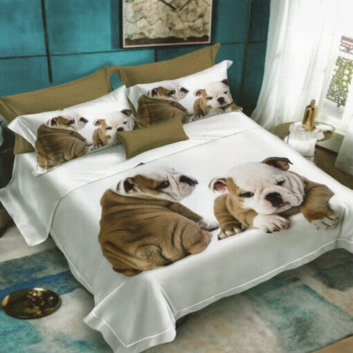 Ropa de cama 3D blanca y 2 perros