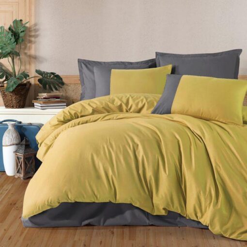 Ropa de cama amarilla y gris