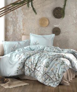 Ropa de cama beige y azul